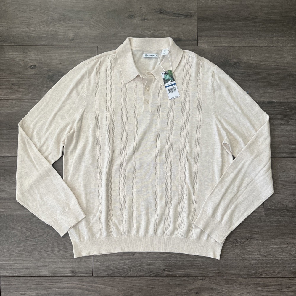 Cubavera Mens XL 1/4 Button Pullover Sweater NWT Beige - Picture 1 of 6